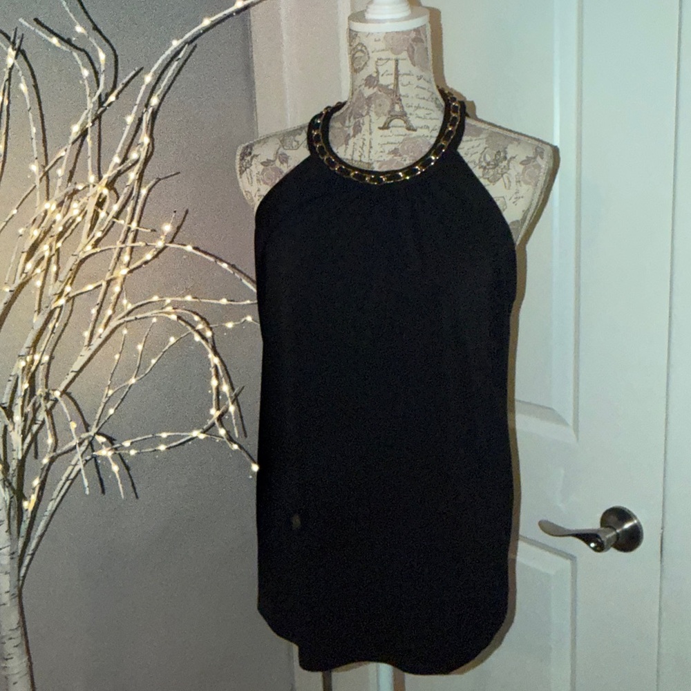 Lavish Black Halter Top with Gold Chain Detail